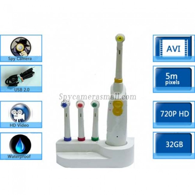 Toothbrush Hidden Spy Camera - HD Bathroom Spy Cams Spy Toothbrush Pinhole Camera DVR 1280x720 32GB